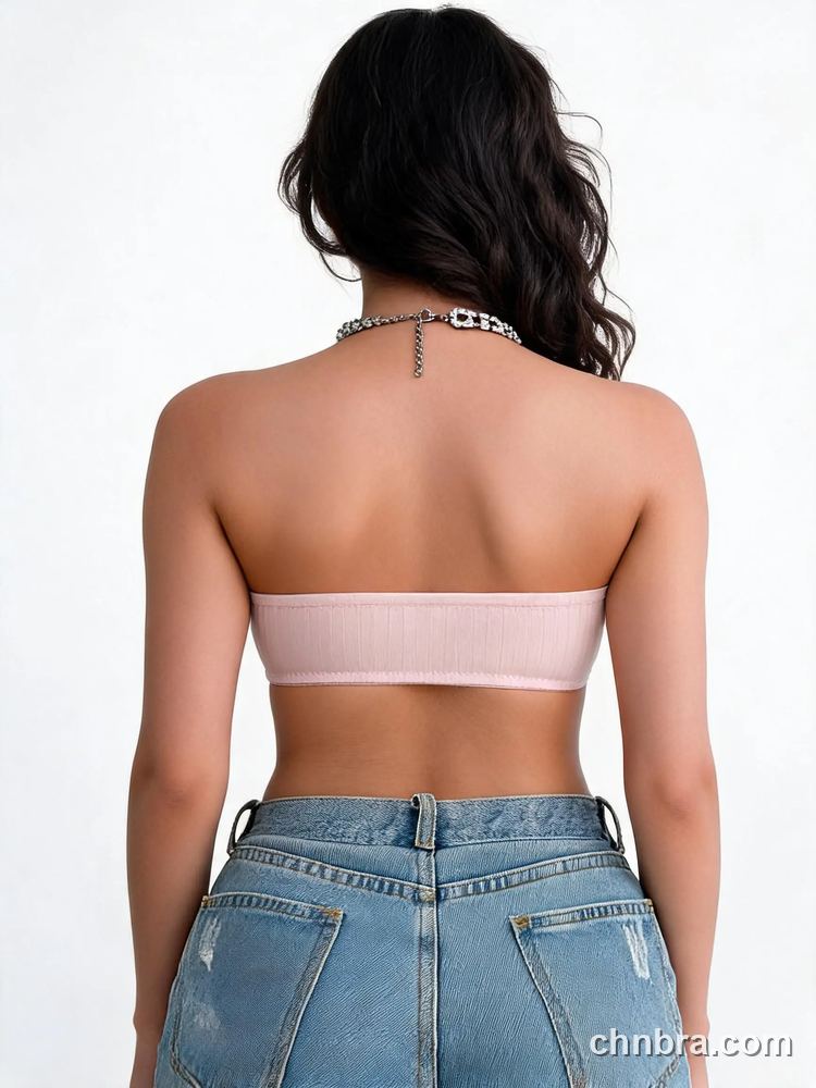 Wholesale Women's Pink Ribbed Strapless Bandeau Bra, Sheer Mesh V-Insert – Direct Factory 2