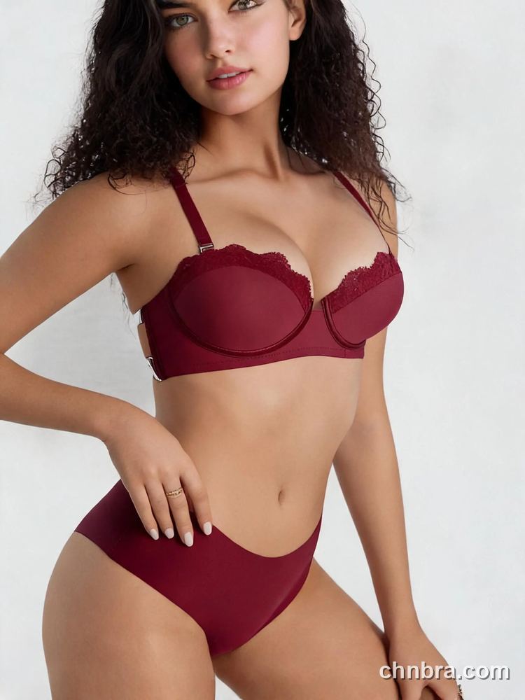 Burgundy Lace-Trim Strapless Push Up Bra, Detachable Straps, for Wedding & Evening Dress – OEM / ODM Lingerie Manufacturer 2