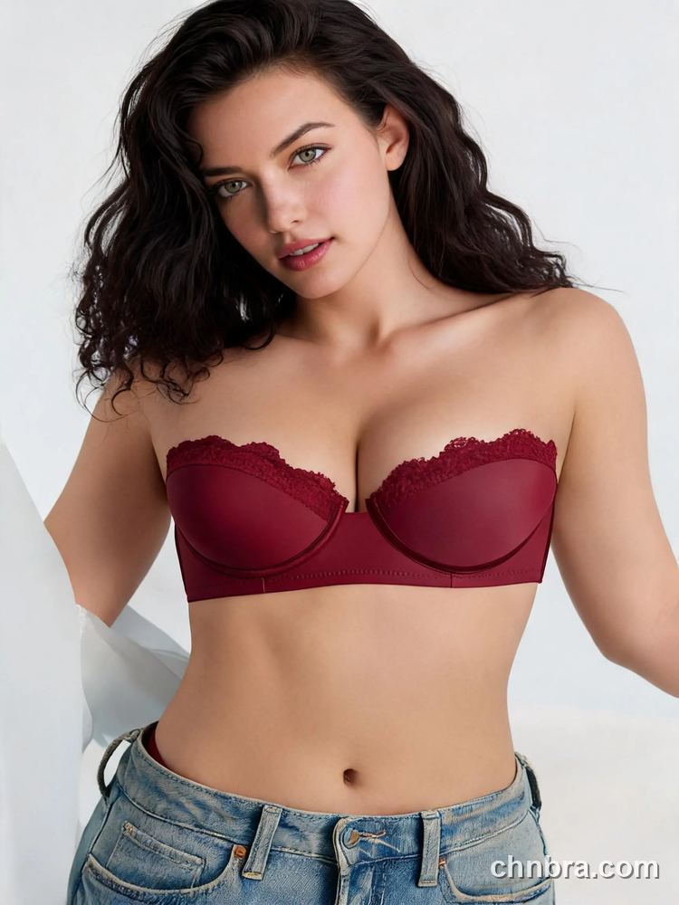 Burgundy Lace-Trim Strapless Push Up Bra, Detachable Straps, for Wedding & Evening Dress – OEM / ODM Lingerie Manufacturer 3
