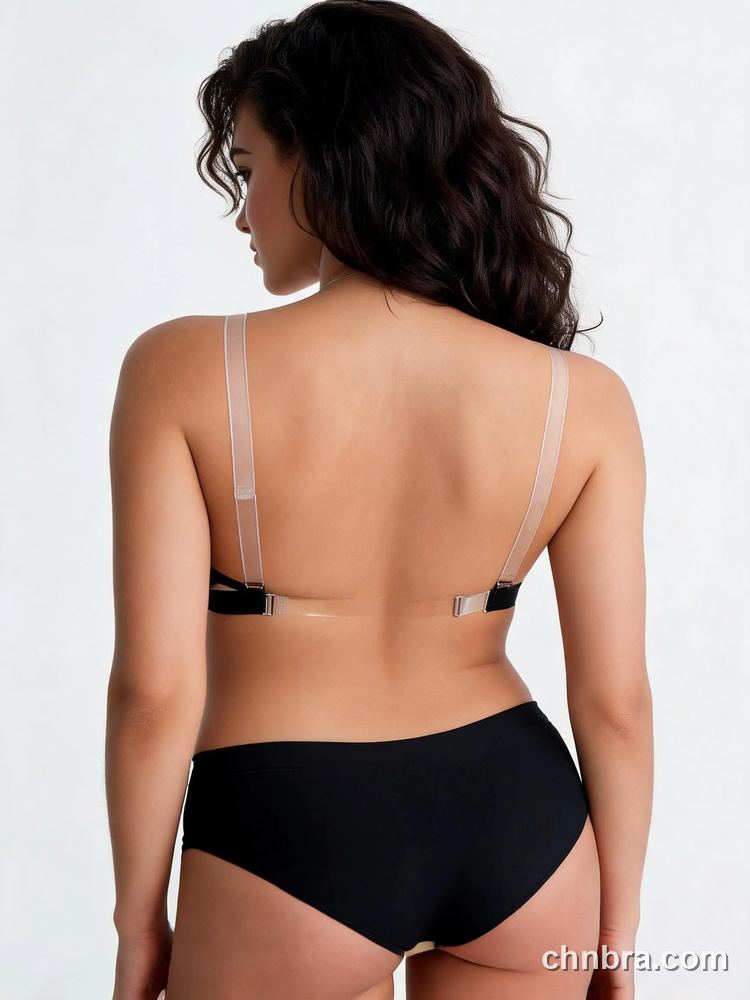 Women's Black V-Wire Plunge Push Up Multiway Bra, Contrast Band, Comfortable Daily Wear – Factory Wholesale 3
