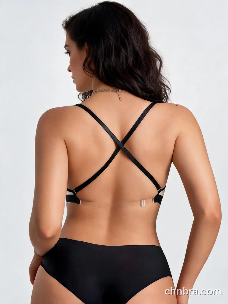 Women's Black V-Wire Plunge Push Up Multiway Bra, Contrast Band, Comfortable Daily Wear – Factory Wholesale 4