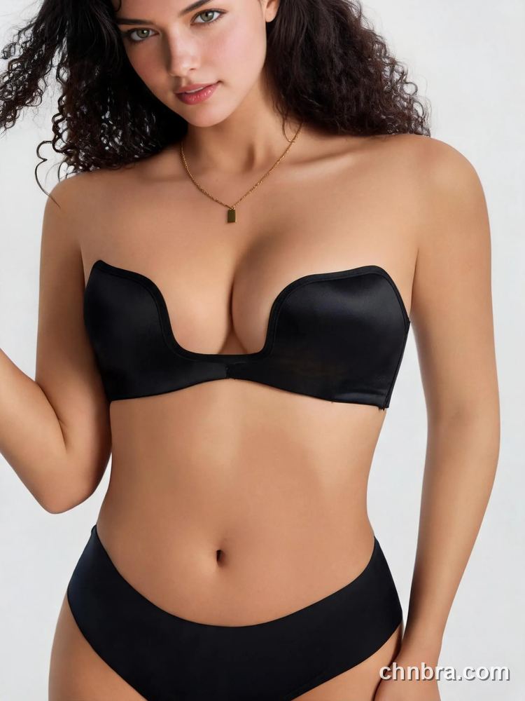 Black Satin U-Plunge Push Up Bra, Halter or Strapless – Wholesale Bra Manufacturing Factory 5