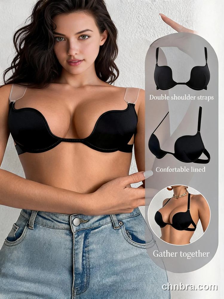 Custom Black Deep U-Plunge Halter Push Up Bra, Cutout Wings, for Bridal Gown & Sleeveless Tops – Wholesale Direct from Factory 3