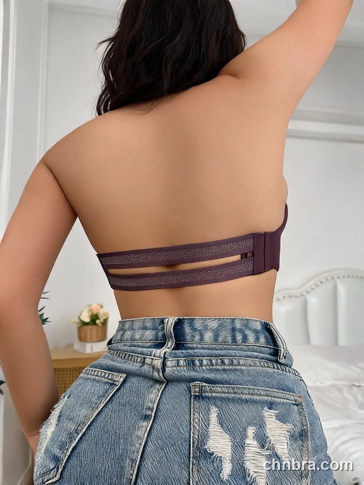 Wholesale Women's Burgundy Scalloped-Edge Strapless Push Up Bra, Bow Accent – Direct Factory 2