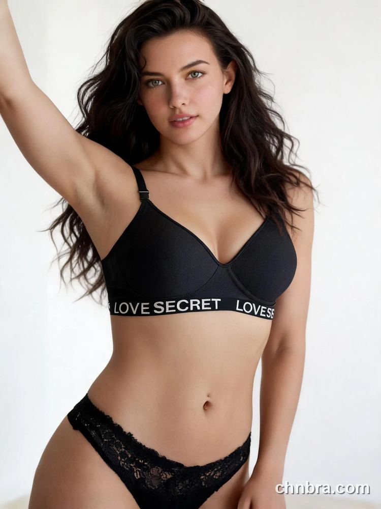 Black T-Shirt Bra with Criss-Cross Back & Logo Band, Molded Cup Everyday Bra – Wholesale Bra Manufacturing Factory 3