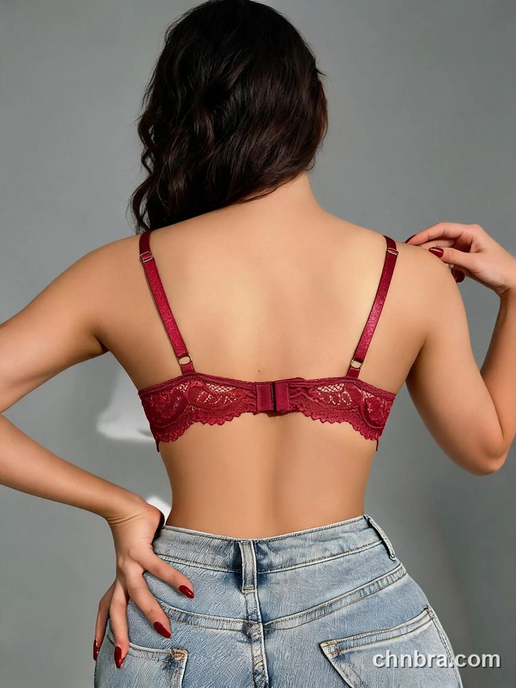 Custom Red Pinstripe Push-Up T-Shirt Bra with Lace Straps, Underwire Contour Bra – Wholesale Direct from China Factory 2