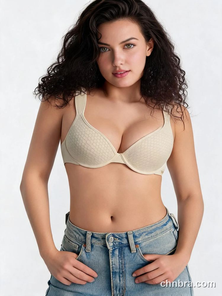 Wholesale Women's Nude Honeycomb Textured T-Shirt Bra with Wide Straps, Underwire Contour Bra – Direct from Factory 5