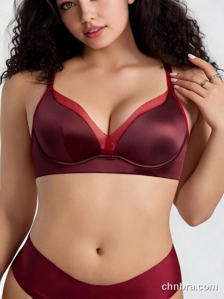 Burgundy Satin T-Shirt Bra with Sheer Mesh Neckline, Everyday Contour Bra – OEM / ODM Bra Manufacturer 3