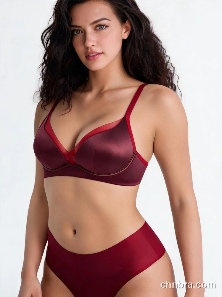 Burgundy Satin T-Shirt Bra with Sheer Mesh Neckline, Everyday Contour Bra – OEM / ODM Bra Manufacturer 4
