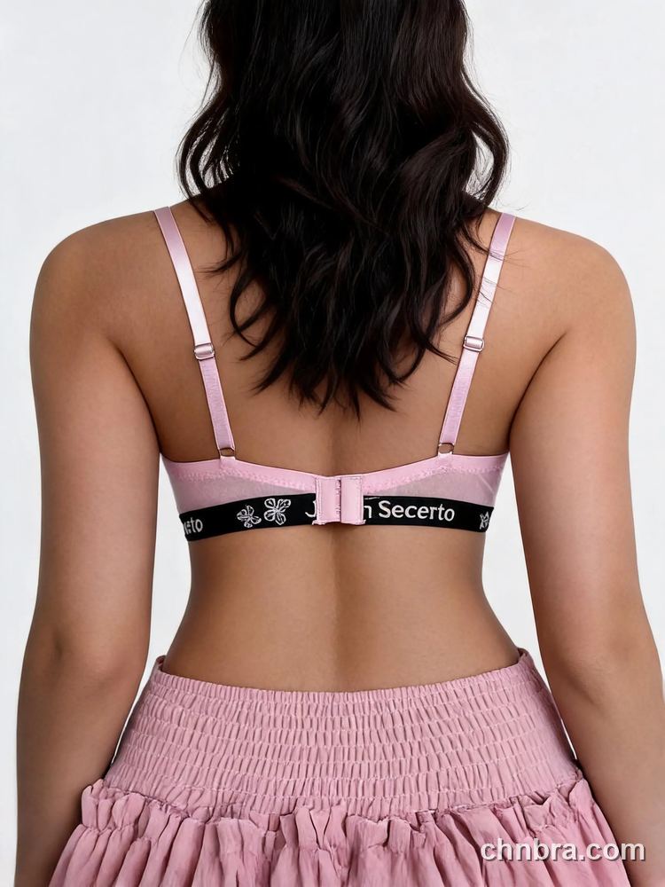 Custom Pink Satin Molded T-Shirt Bra with Logo Band, Underwire Contour Bra – Wholesale Direct from China Factory 2
