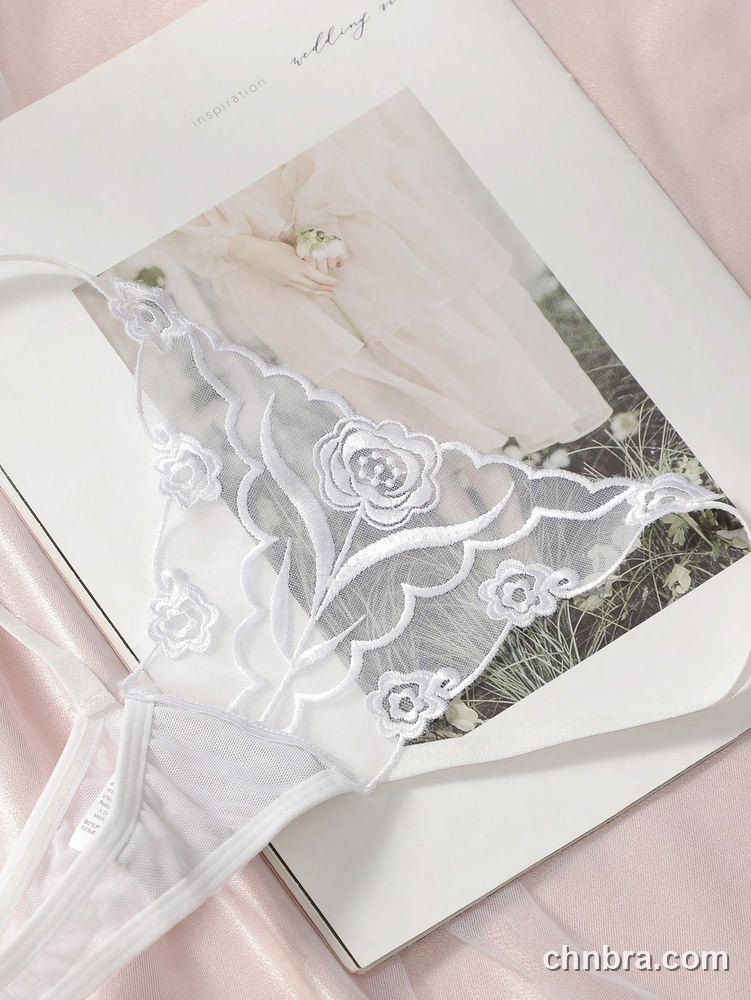 Women's Black Rose-Applique Sheer G-String Panties – OEM / ODM Underwear Manufacturer 4