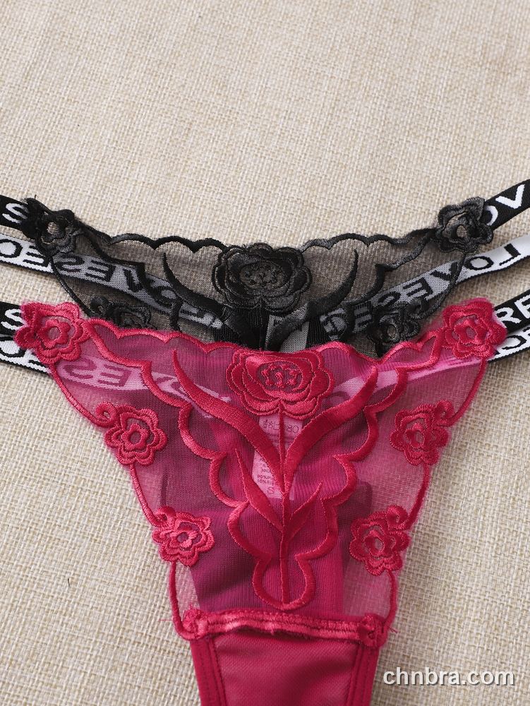 Black Rose-Embroidered Sheer G-String – Bulk Wholesale, Lingerie Supplier 5