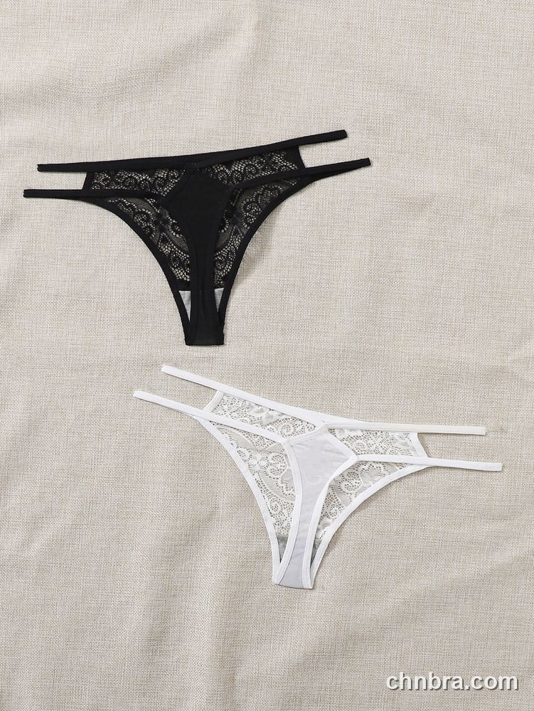 Black Floral Lace Thong Panties – Factory Wholesale, Nylon Blend 2