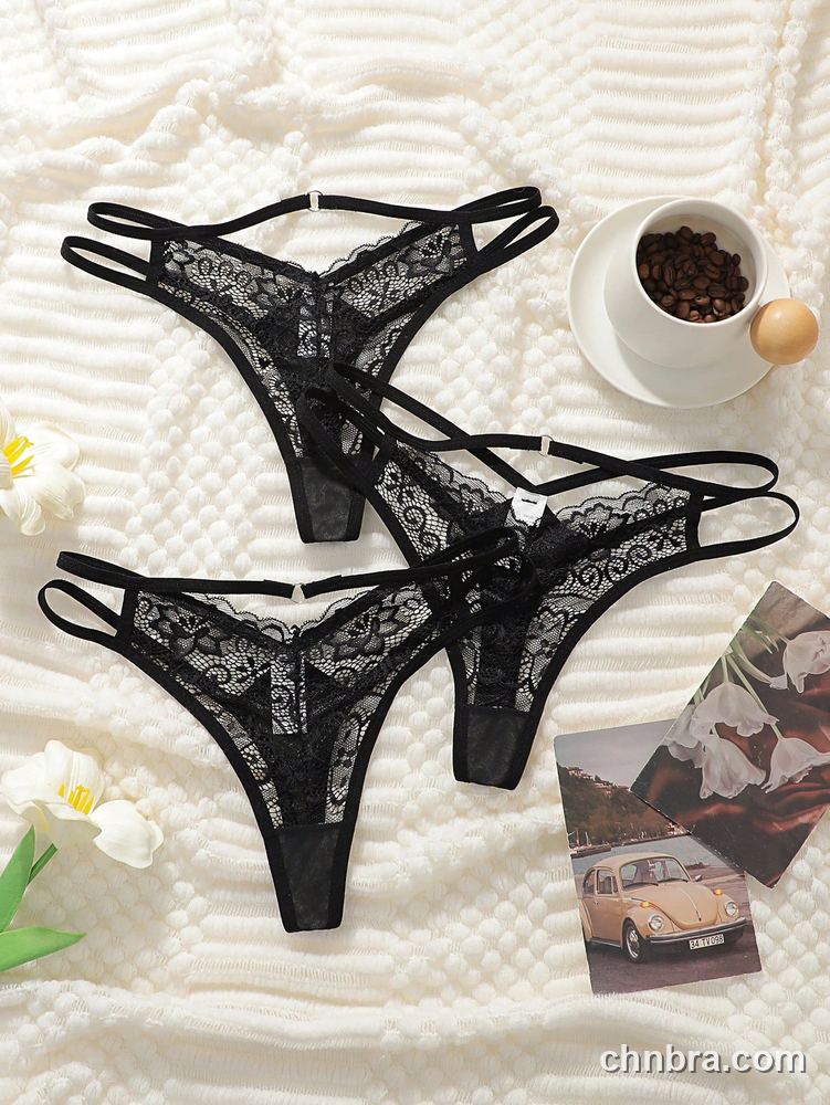 Black Floral Lace Strappy Thong – Bulk Wholesale, Lingerie Supplier