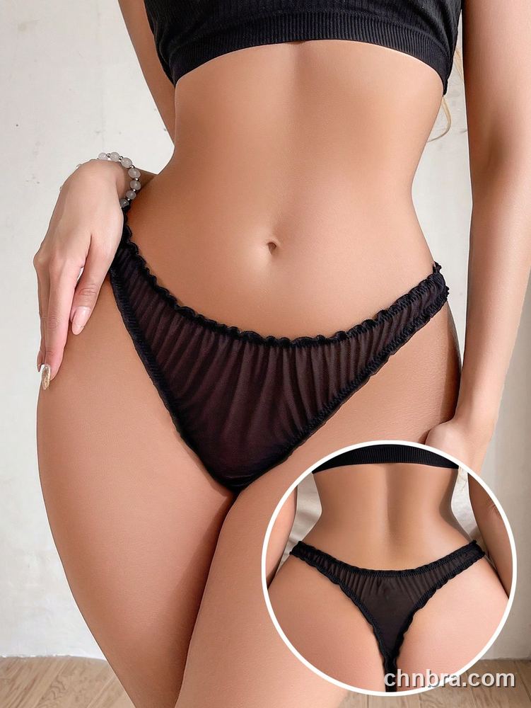 Women's Black Ruched Sheer Mesh Thong – Wholesale Panties Manufacturing Factory