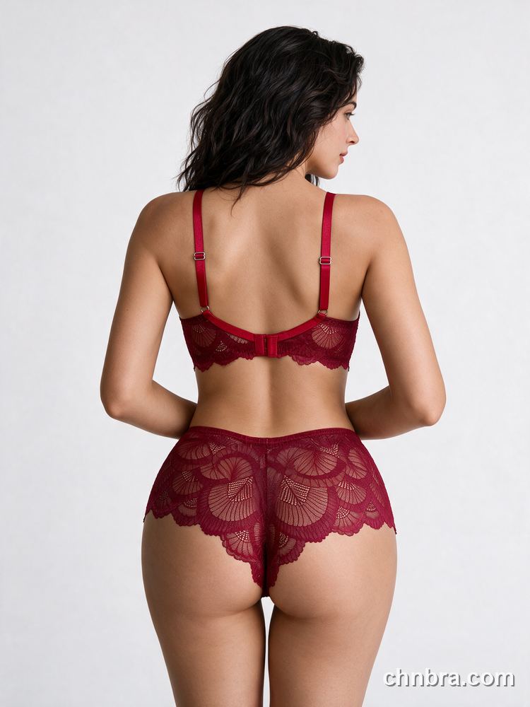 Red Fan Lace Strappy Plunge Lounge Lingerie Set – Wholesale Lingerie Manufacturing Factory 2